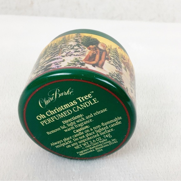 Vintage Claire Burke Oh Christmas Tree Santa Perfumed Candle Evergreen Round Tin - Picture 7 of 8